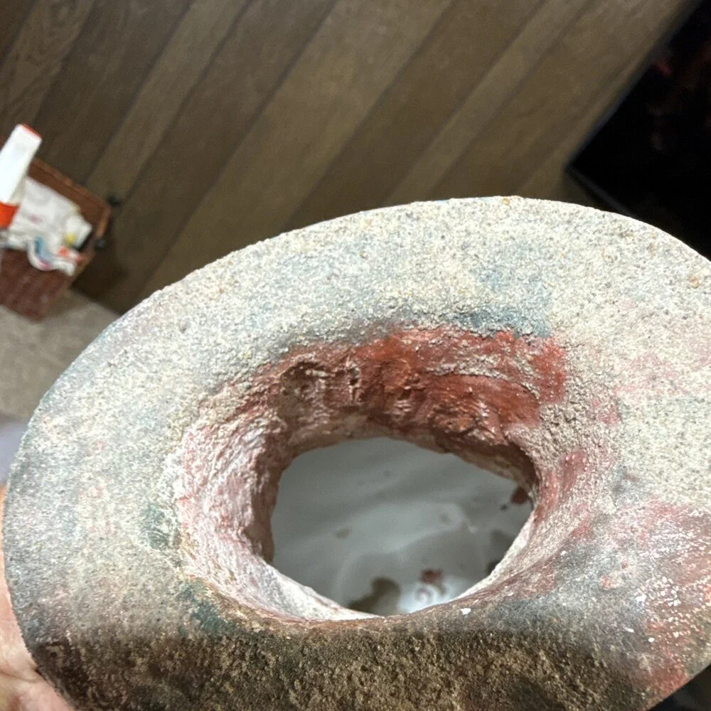 Mexico Art Pottery Textured Clay Vase Beige Red Green Impressed Backstamp